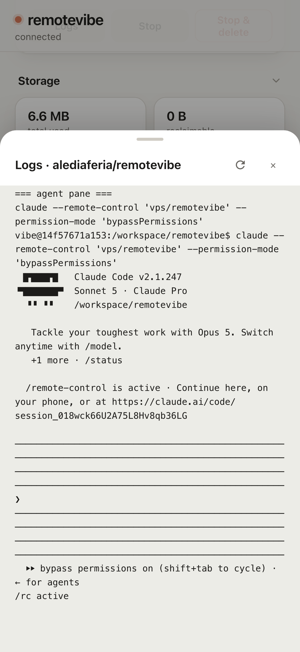 Streaming the container's logs from the phone