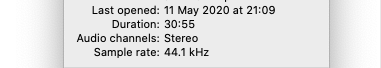 File's Finder Info section with sample rate