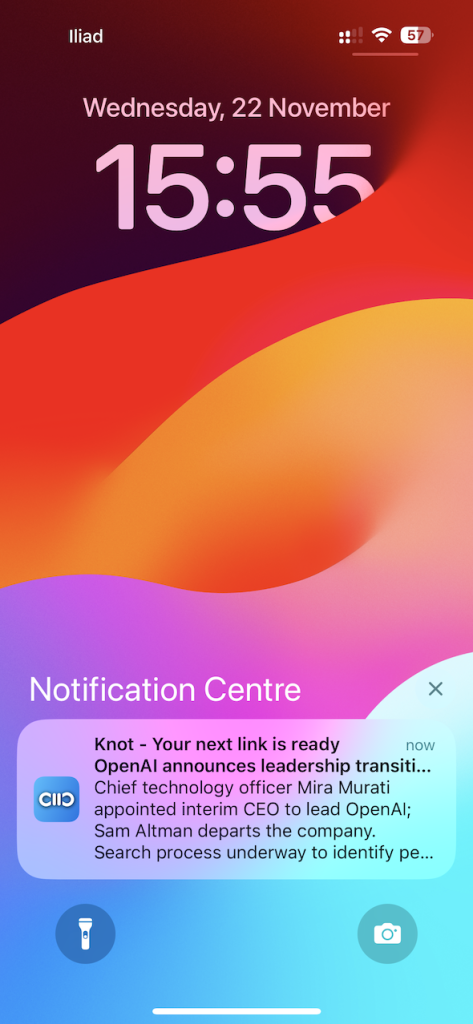 Knot app iOS notification screenshot